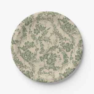Vintage Vibrant Green Floral Pattern Paper Plates