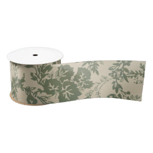 Vintage Vibrant Green Floral Pattern Satin Ribbon