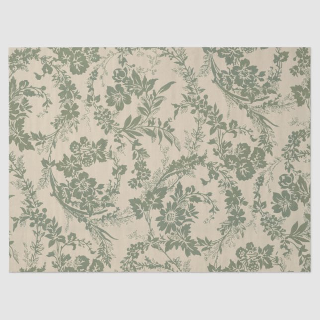 Vintage Vibrant Green Floral Pattern Tissue Paper (Front)