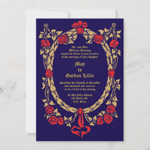 Vintage Victoria Era Floral Rose Wreath Frame Invitation