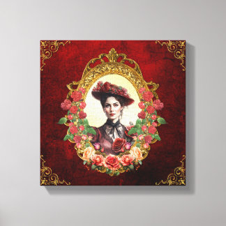 Vintage Victoria Rose Lady In Red Canvas Print