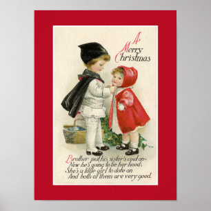 VINTAGE VICTORIAN "A MERRY CHRISTMAS" POSTER