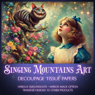 Vintage Victorian Alice Cheshire Cat Decoupage Tissue Paper