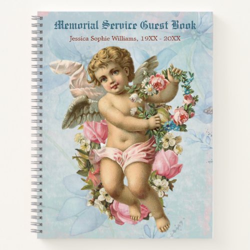 Vintage Victorian Angel Blue Memorial Guest Book