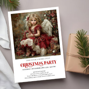 Vintage Victorian Angel Burgundy Gold Christmas Invitation