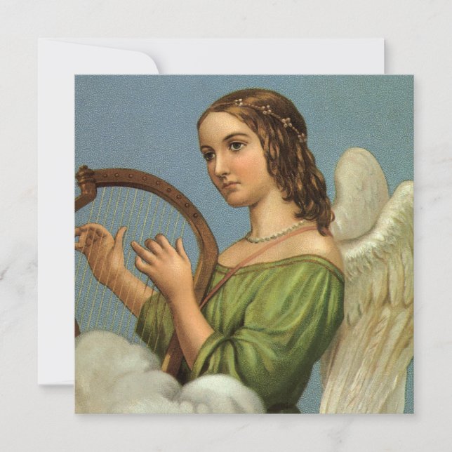Vintage Victorian Angel Harp Christmas Invitation (Front)