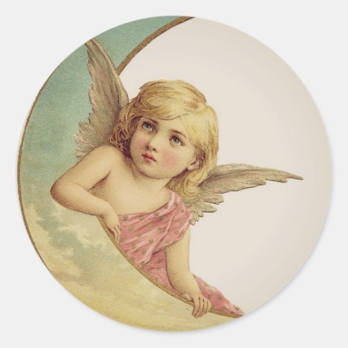 Vintage Victorian Angel Moon Girl Classic Round Sticker