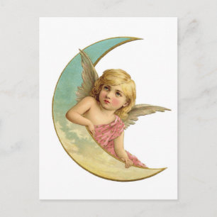 Vintage Victorian Angel Moon Girl Postcard