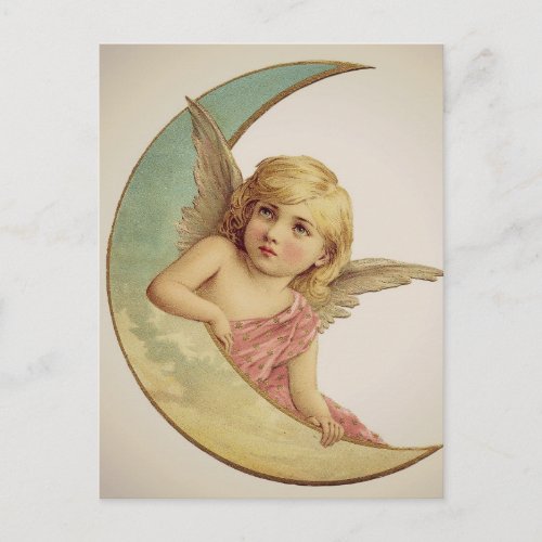 Vintage Victorian Angel Moon Girl Postcard