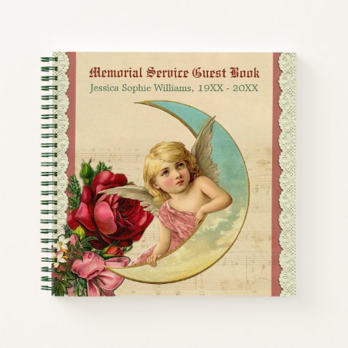 Vintage Victorian Angel Rose Memorial Guest Book