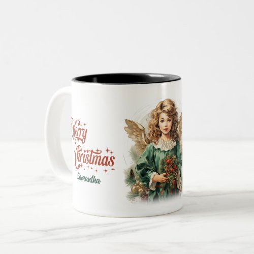 Vintage Victorian angel watercolor wreath Two_Tone Coffee Mug