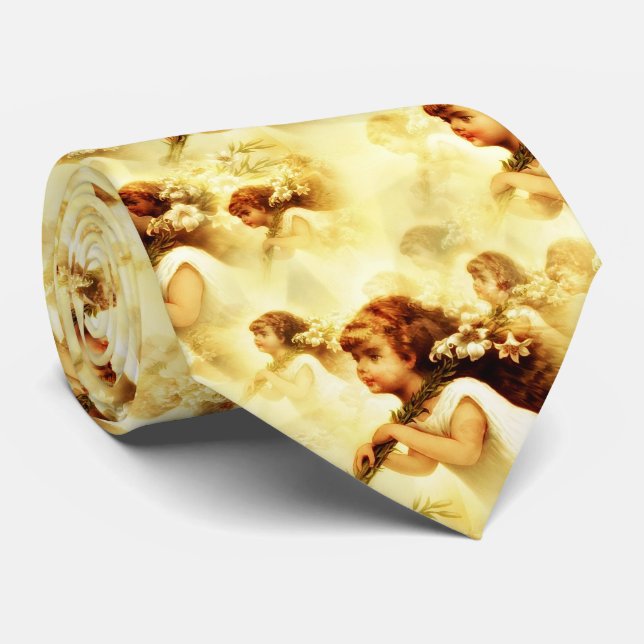 Vintage Victorian Angelic Angel Pattern Neck Tie (Rolled)