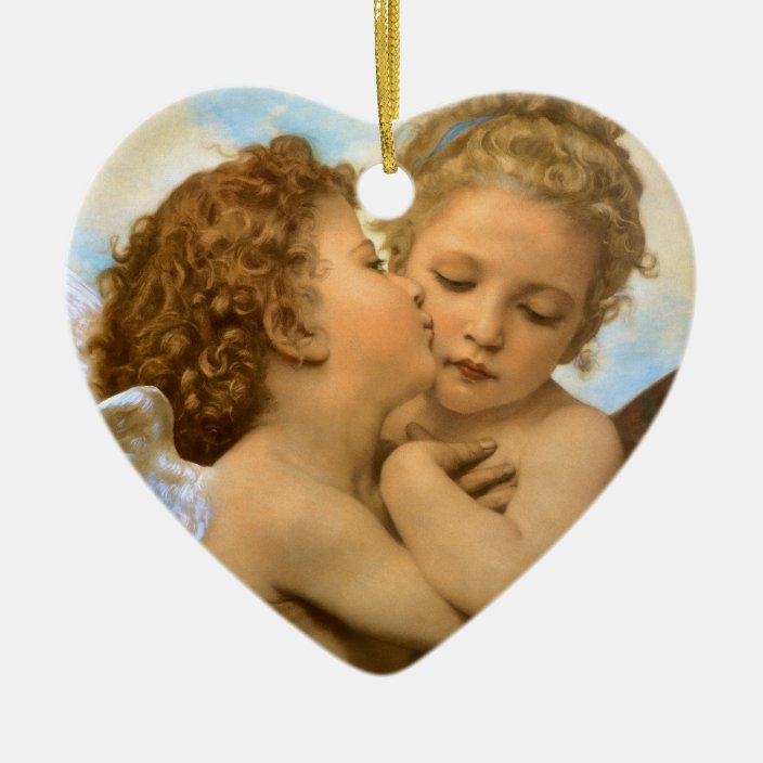 Vintage Victorian Angels First Kiss By Bouguereau Ceramic Ornament