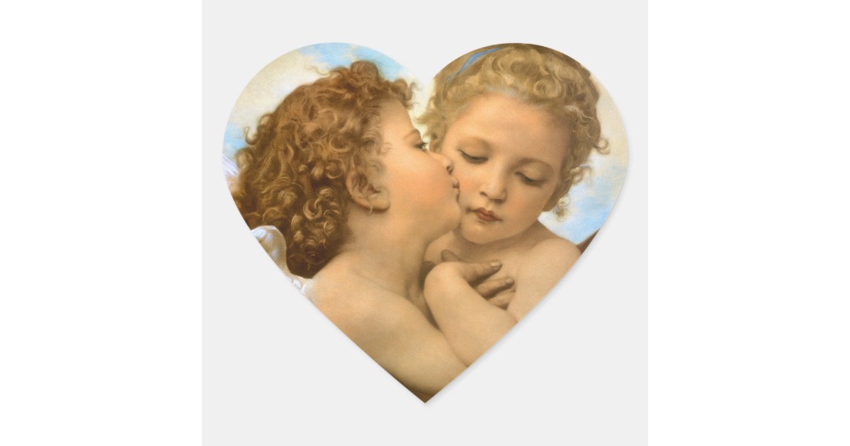 Vintage Victorian Angels First Kiss By Bouguereau Heart Sticker