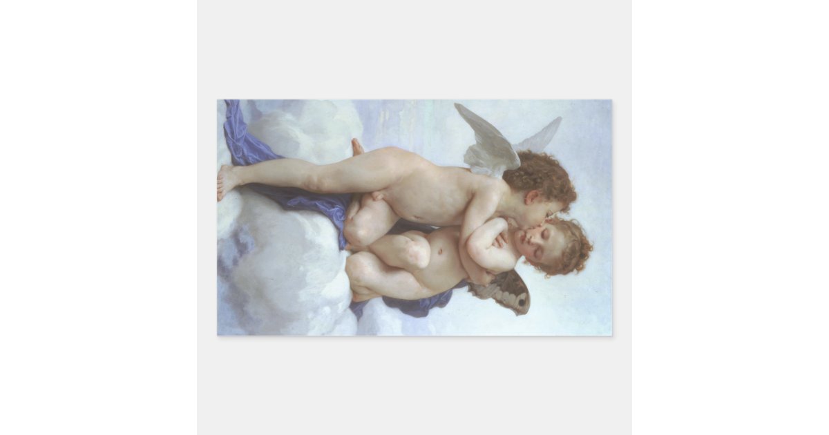 Vintage Victorian Angels First Kiss By Bouguereau Rectangular