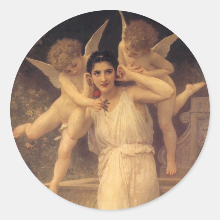 Vintage Victorian Angels Youth By Bouguereau Classic Round Sticker