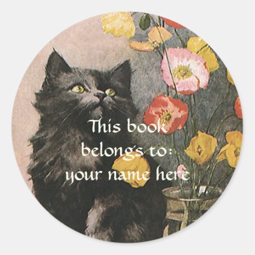 Vintage Victorian Animal Cute Cat Kitten Bookplate