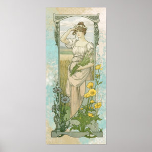 *~* Vintage Victorian AR23 Woman Beach Art Nouveau Poster