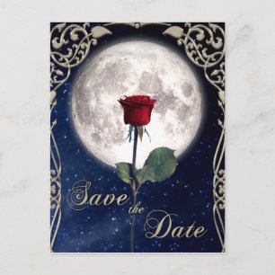 Vintage, Victorian, Art Deco, Red Rose, Night Sky Postcard