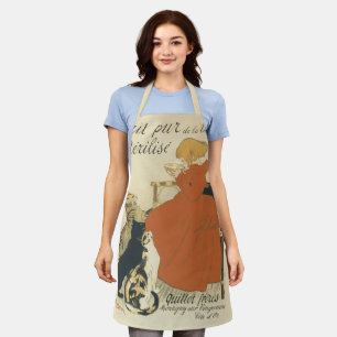 Vintage Victorian Art Nouveau, Girl with Milk Cats Apron