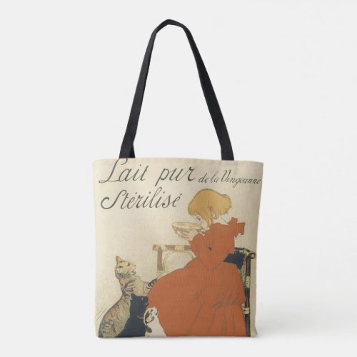 Vintage Victorian Art Nouveau Girl with Milk Cats Tote Bag