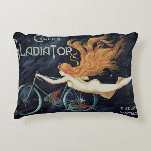 Vintage Victorian Art Nouveau Gladiator Cycles Accent Pillow