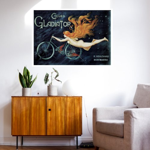Vintage Victorian Art Nouveau Gladiator Cycles Poster