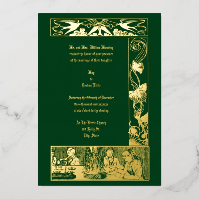 Vintage Victorian Art Nouveau Wedding Foil Invitation (Front)
