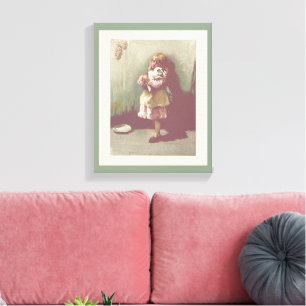 Vintage Victorian Art Pretty Girl with Kitten Canvas Print