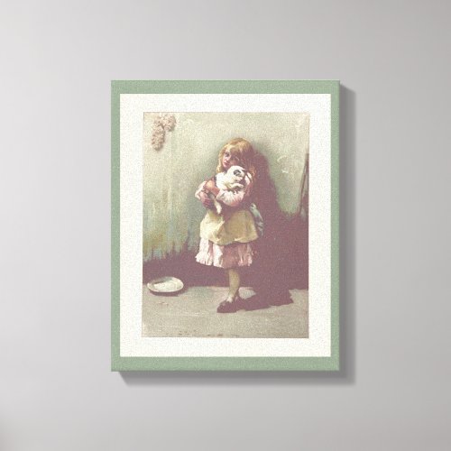 Vintage Victorian Art Pretty Girl with Kitten Canvas Print