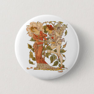 Vintage Victorian Art, Rose by Walter Crane Pinback Button