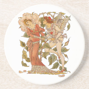 Vintage Victorian Art, Rose by Walter Crane Sandstone Coaster