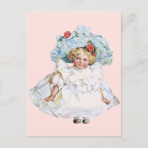 Vintage Victorian Baby Girl Doll Easter Dress Hat Holiday Postcard