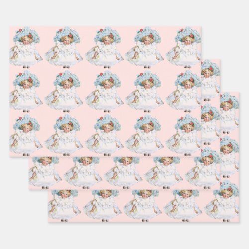 Vintage Victorian Baby Girl Doll Easter Dress Hat Wrapping Paper Sheets