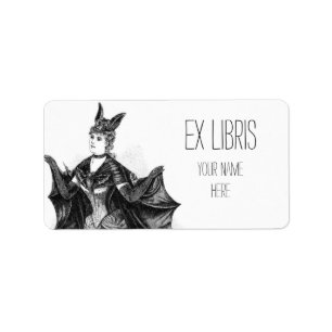 Vintage victorian bat woman bookplate