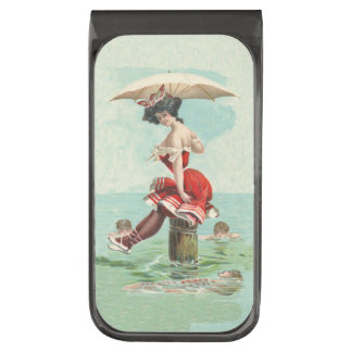 Vintage Victorian Bathing Beauty Lady Ocean Gunmetal Finish Money Clip
