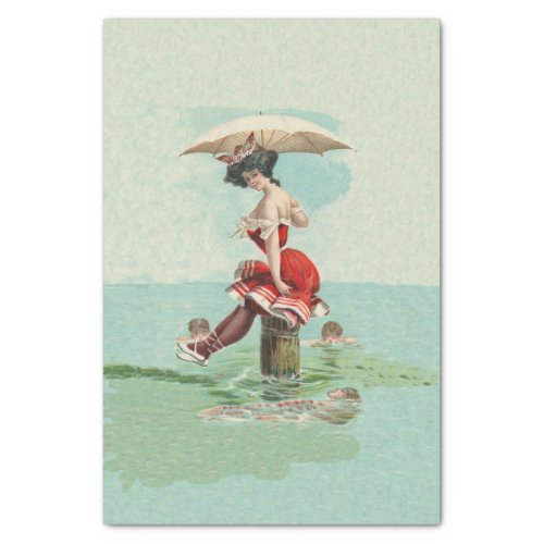 Vintage Victorian Bathing Beauty Lady Ocean Tissue Paper