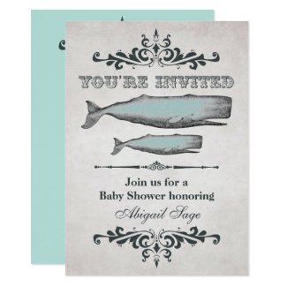 Vintage Victorian Beach Whale Baby Shower Invite