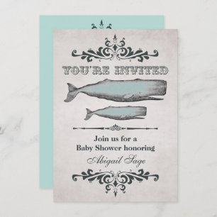 Vintage Victorian Beach Whale Baby Shower Invite