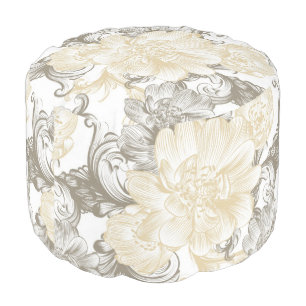 Vintage Victorian Beige floral vines pattern Pouf
