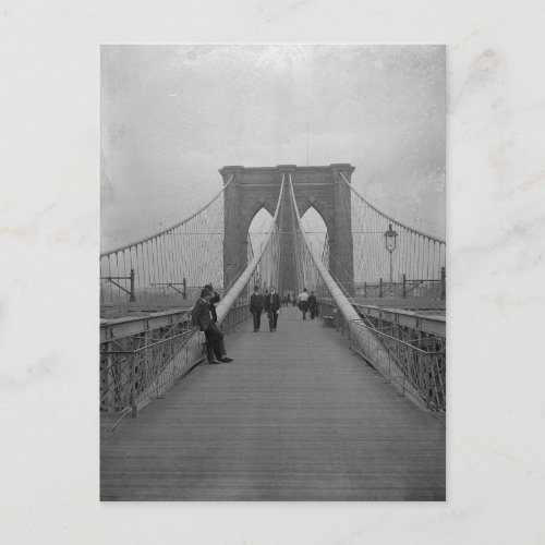 Vintage Victorian Black and White Brooklyn Bridge Postcard