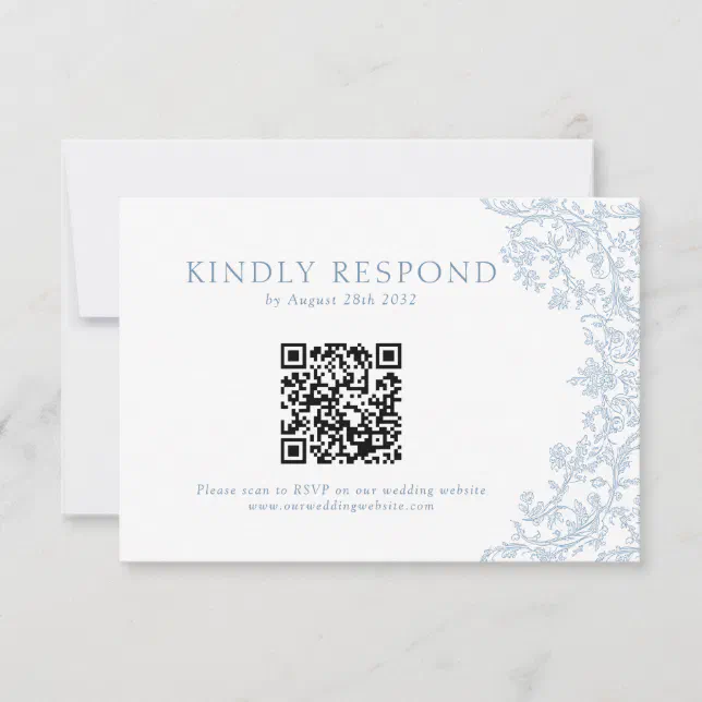 Vintage Victorian Blue Baroque Line Art QR Code RSVP Card | Zazzle