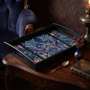 Vintage Victorian Blue Velvet Floral Serving Tray