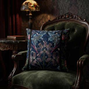 Vintage Victorian Blue Velvet Floral Throw Pillow
