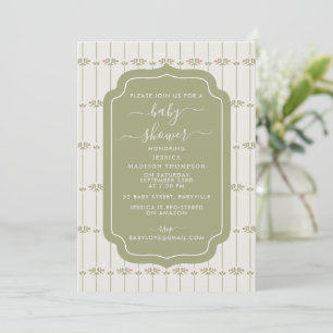 Vintage Victorian Botanical Stripes Baby Shower Invitation