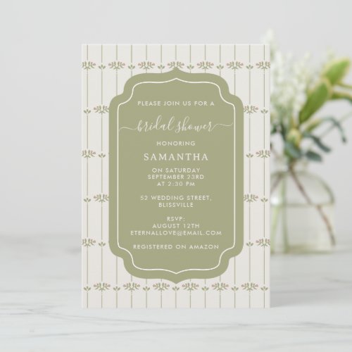Vintage Victorian Botanical Stripes Bridal Shower Invitation