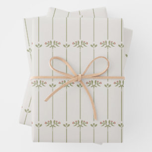 Vintage Victorian Botanical Traditional Stripes Wrapping Paper Sheets