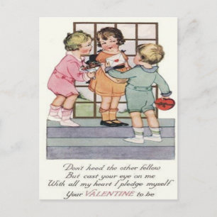 Vintage Victorian Boys Fight Over Girl Valentine Holiday Postcard
