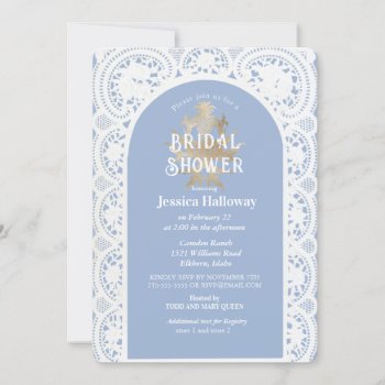 Vintage Victorian Bridal Shower Chambray Blue Invitation by IlonaVintage at Zazzle