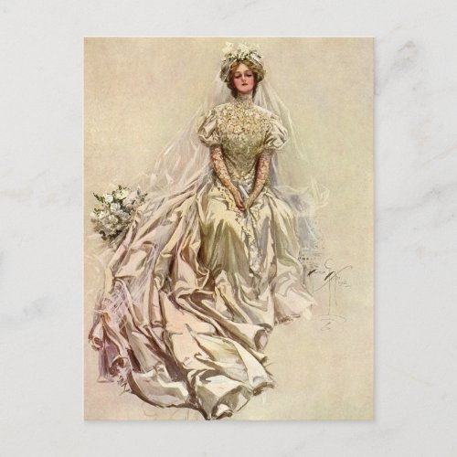 Vintage Victorian Bride Antique Bridal Portrait Postcard